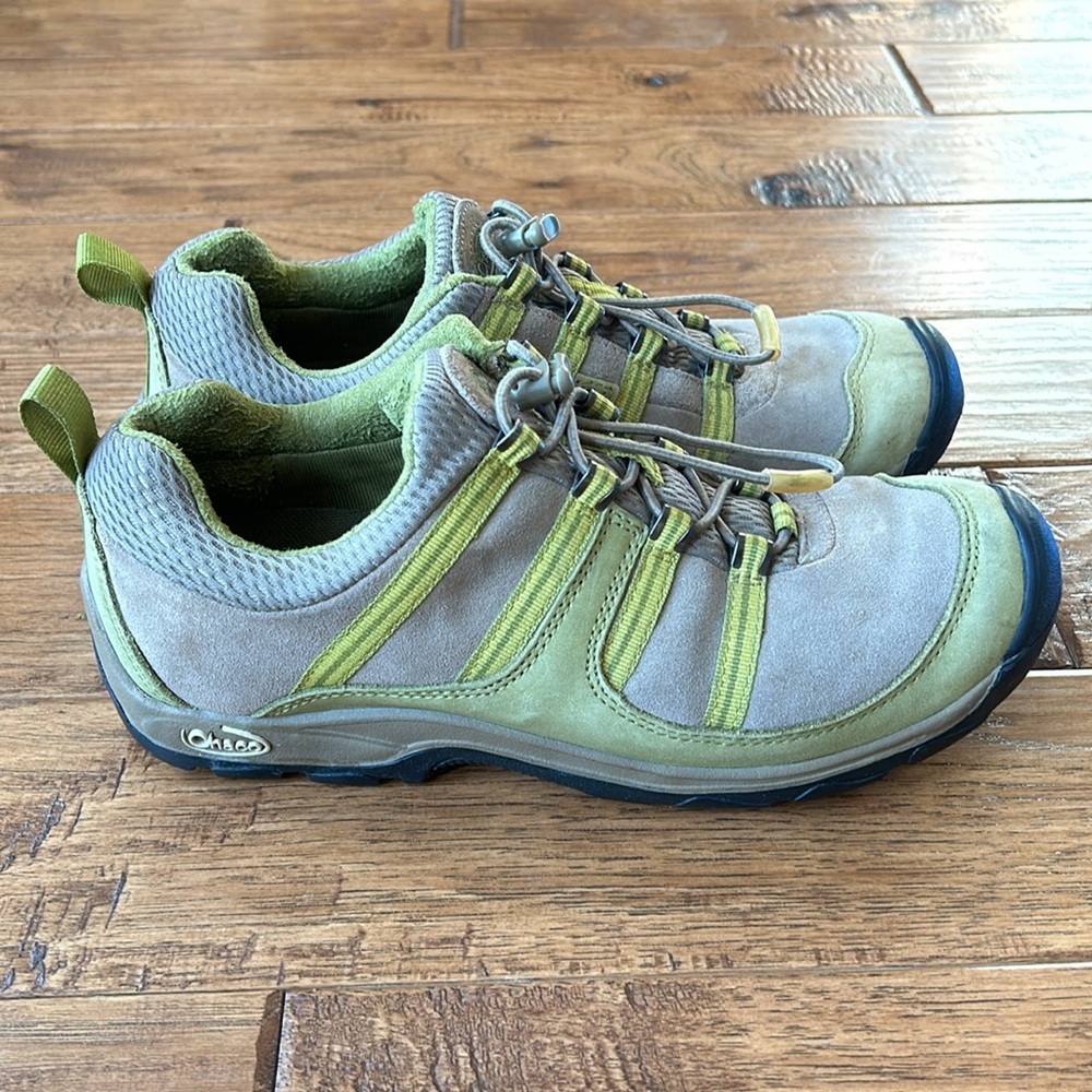 Chaco Suntrail Leather Hiking Shoes Quick Lace Shamrock Gray Green Womens Size 8